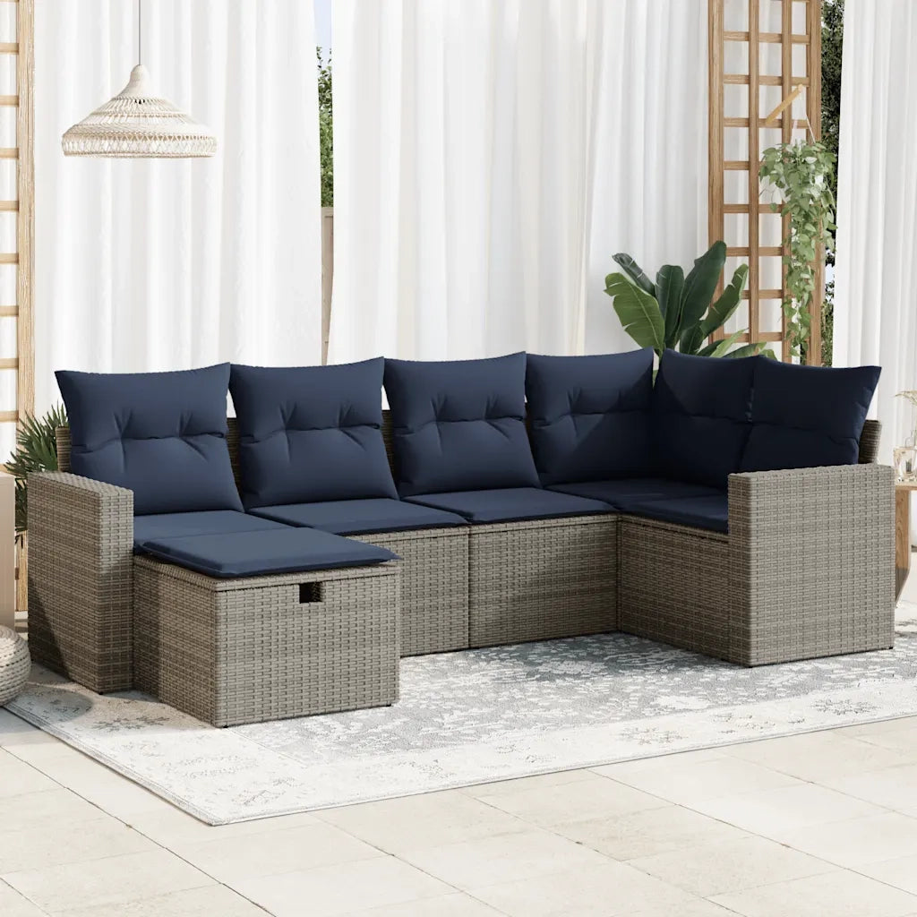 Set Divano da Giardino 6 pz con Cuscini Grigio in Polyrattan 3325387