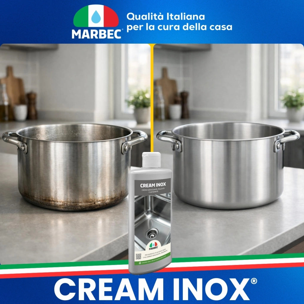 Crema detergente e lucidante per acciaio inox, elimina aloni e impronte Marbec CREAM INOX® - 250GR