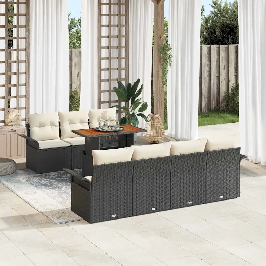 Set Divano da Giardino con cuscino 8 pcs Nero e crema 3349291