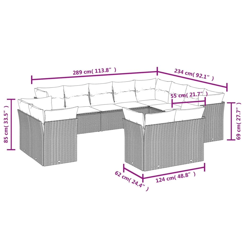 Set Divani da Giardino 12 pz con Cuscini Beige in Polyrattan