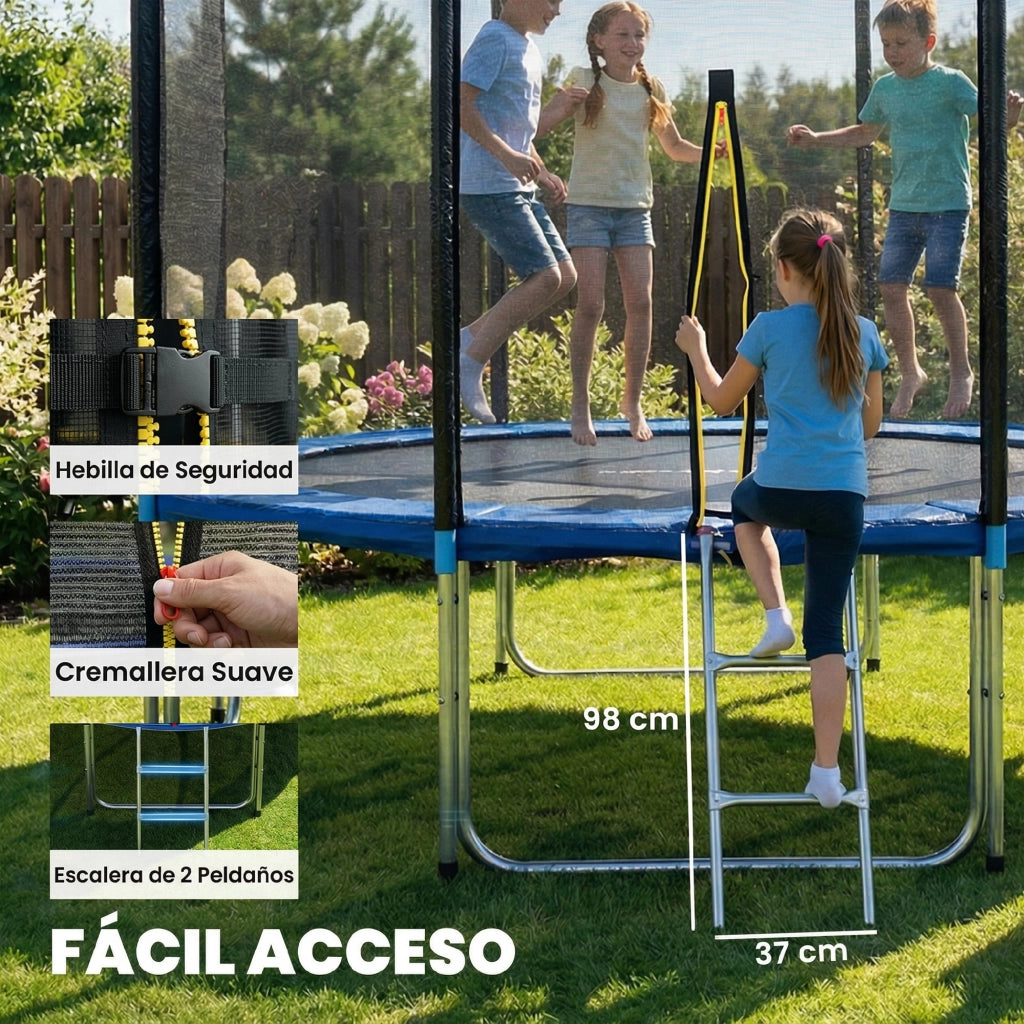 Trampolino Elastico ?366 cm ¨C Xylo ¨C Con Rete di Sicurezza Scala e Protezione Molle Blu