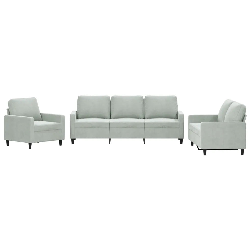 Set di Divani 3 pz con Cuscini Grigio Chiaro in Velluto