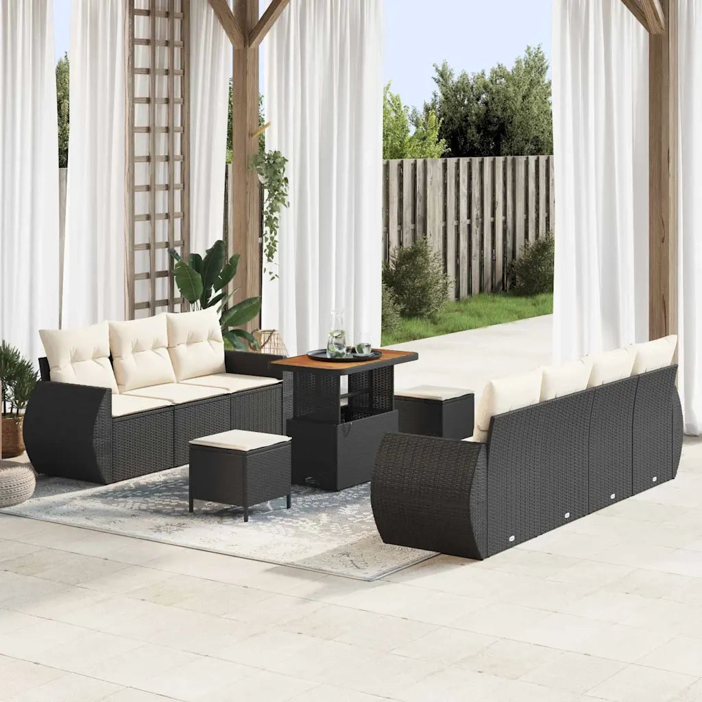 Set Divano da Giardino con cuscino 10 pcs Nero polyrattan 3361840