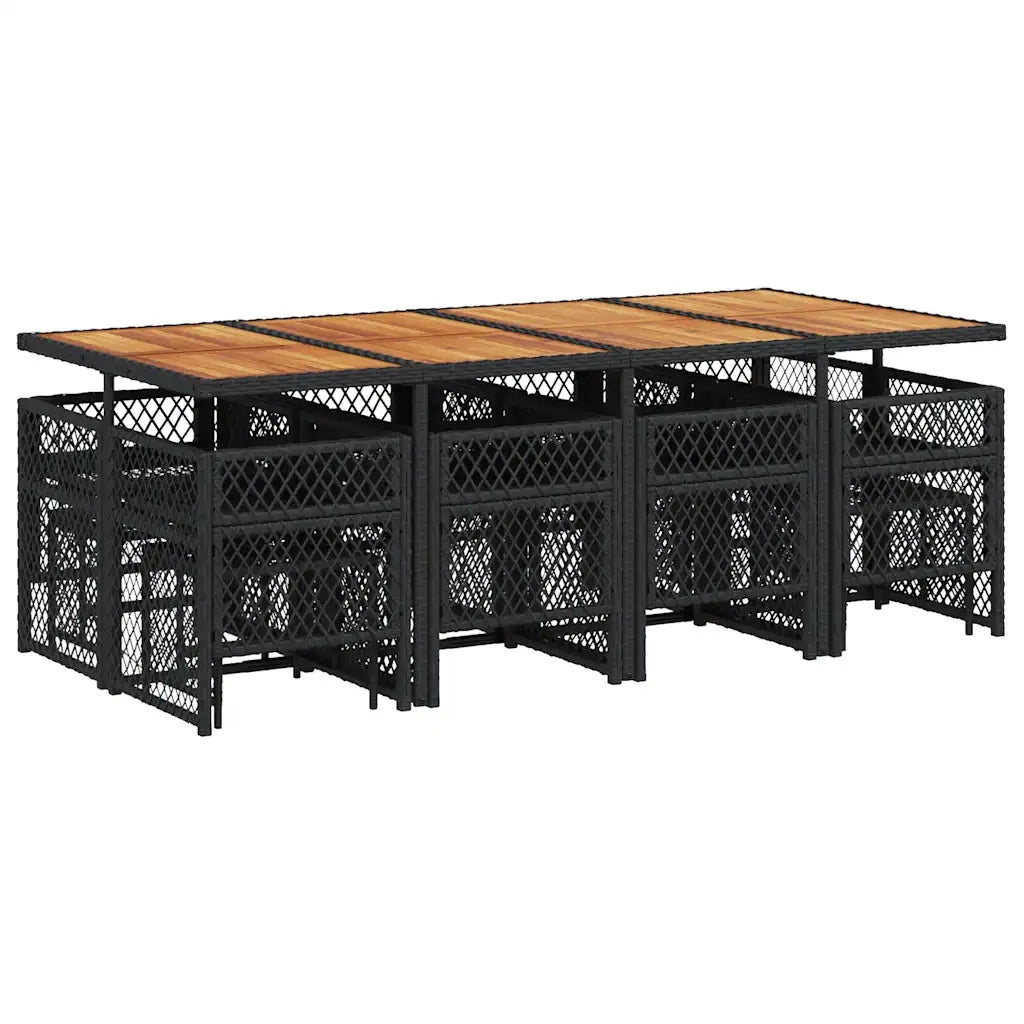 Set da Pranzo da Giardino 13pz con Cuscini Nero in Polyrattan 3210807