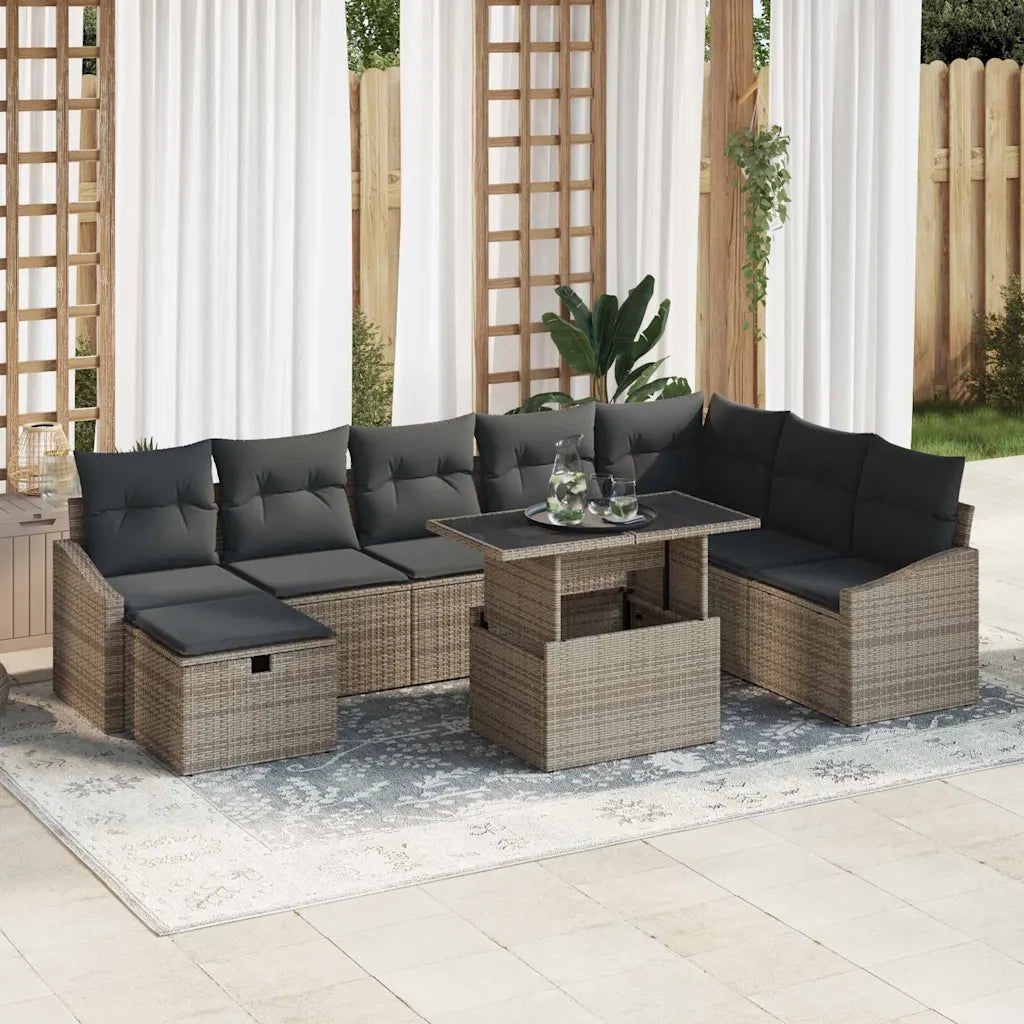 Set Divano da Giardino 9 pcs Grigio polyrattan 3361188