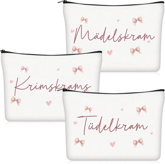 Make-up a strumenti 3-in-1 per donne con borsa a tracolla con slogan e tasche con cerniera