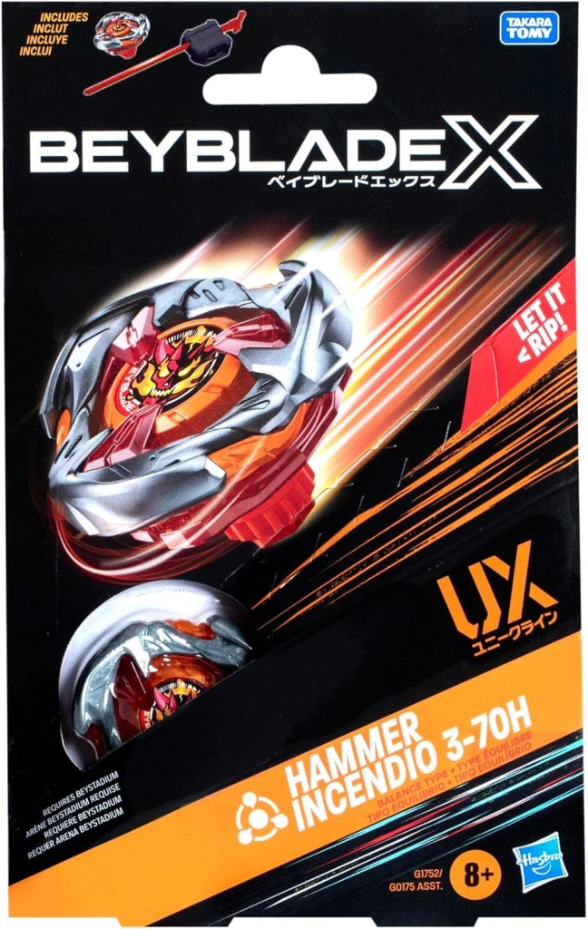 Beyblade X, Hammer Incendio 3-70H,Starter Pack, beyblade con lanciatore, Hasbro Eta 8+