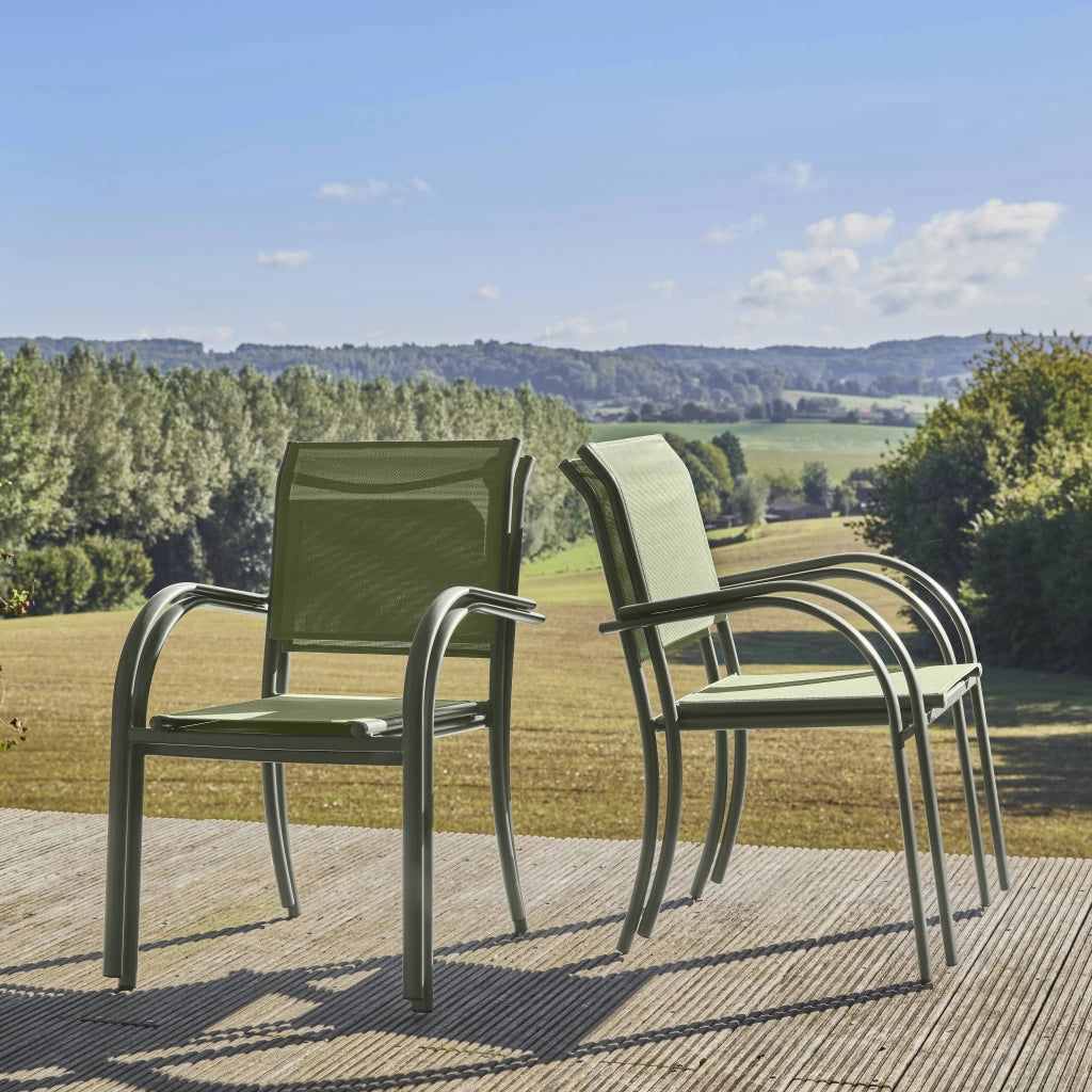 Set 4 sedie da giardino in alluminio e textilene, verde kaki