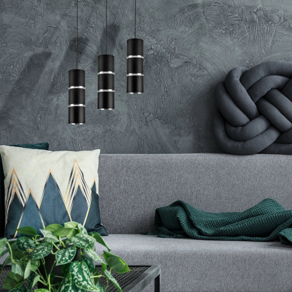 Lampada a sospensione tubolare nera GU10 Polux Bamboo