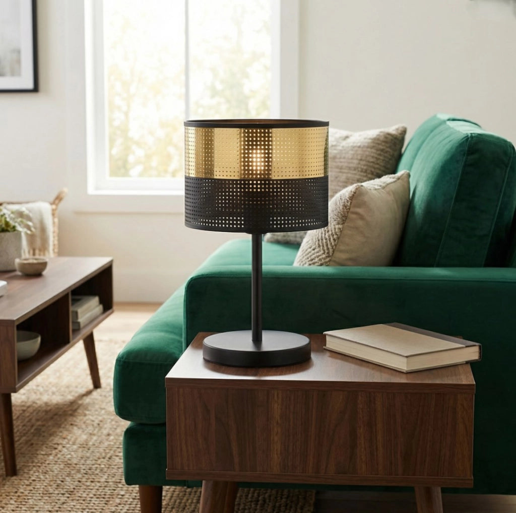 Lampada da tavolo LUX nera oro traforata 1xE27 Emibig