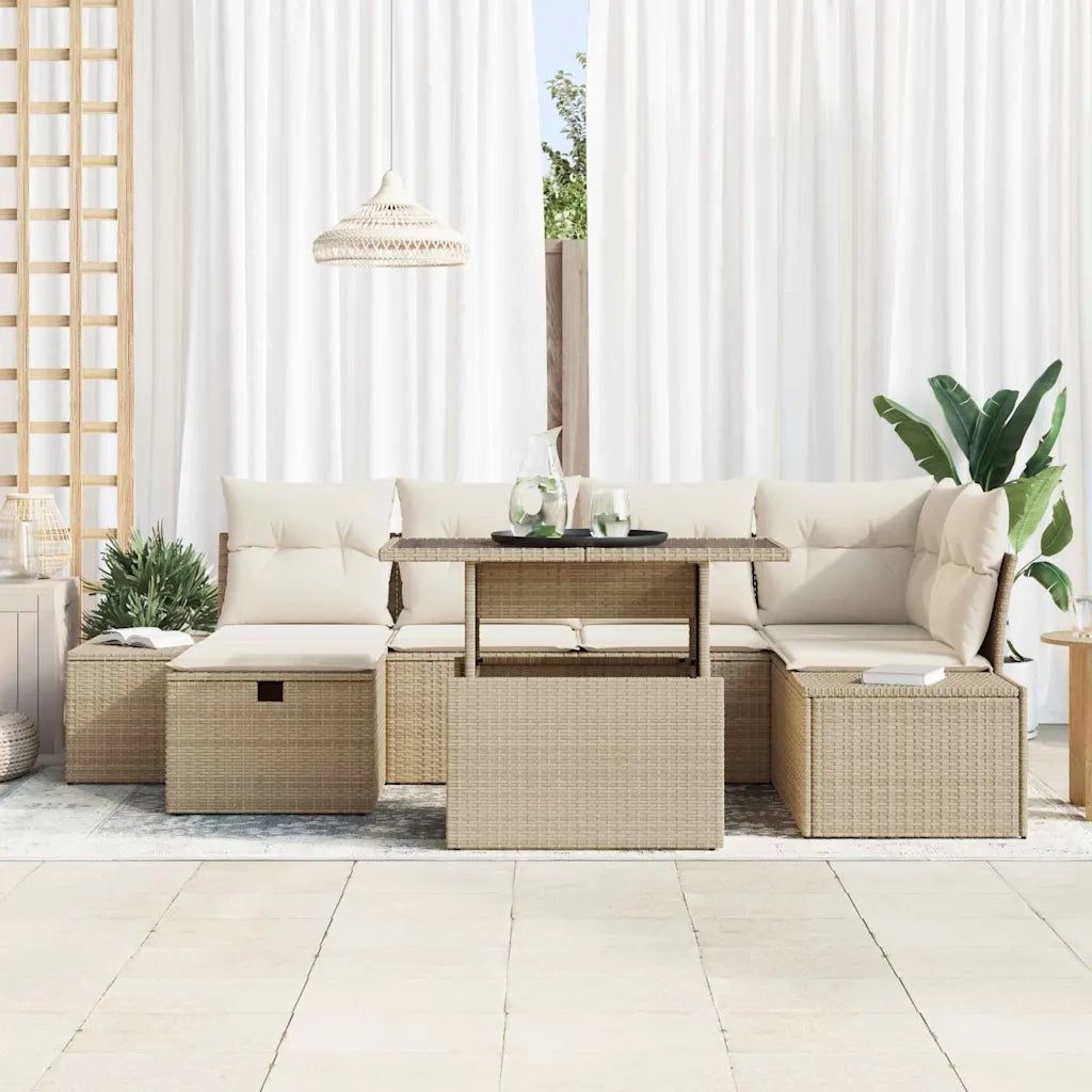 Set Divano da Giardino 7 pcs Beige polyrattan