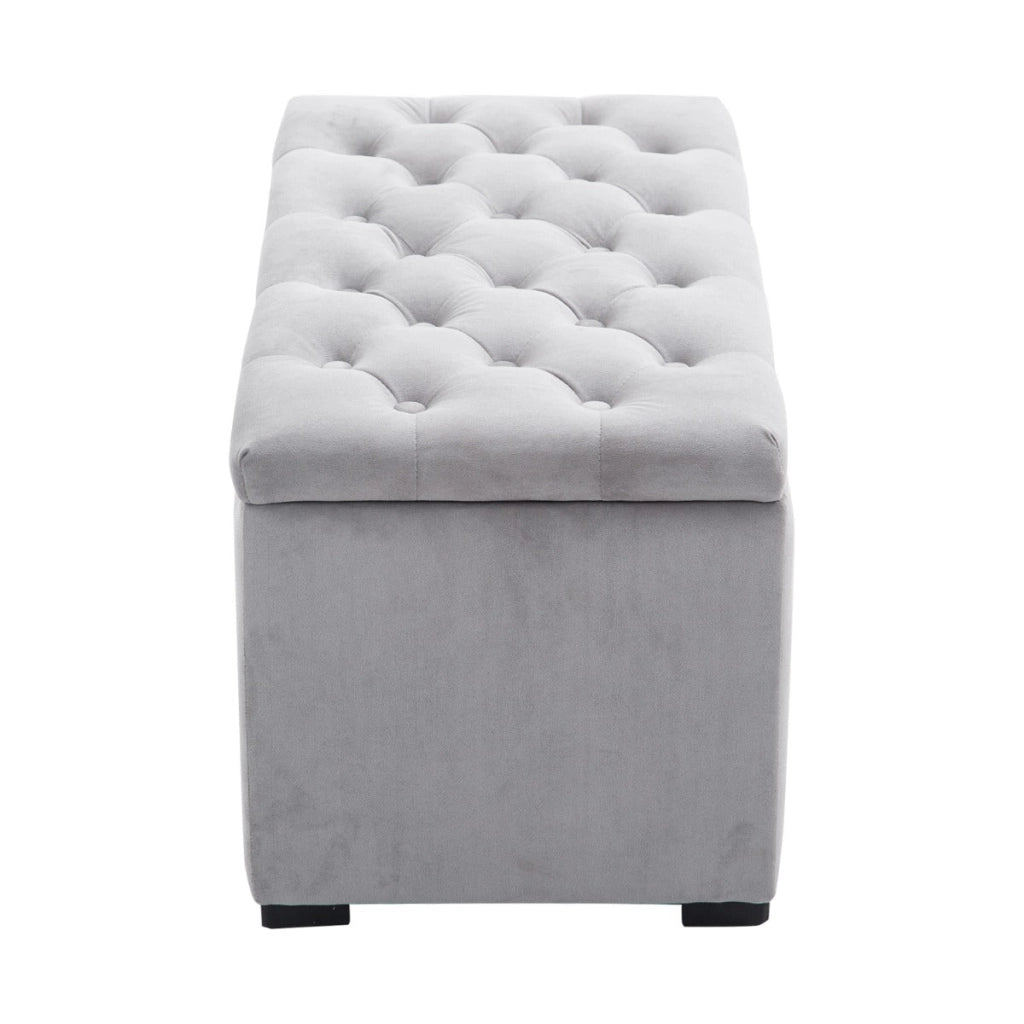 Cassapanca Portaoggetti Multiuso con 2 Sgabelli Pouf in Velluto Grigio Perla