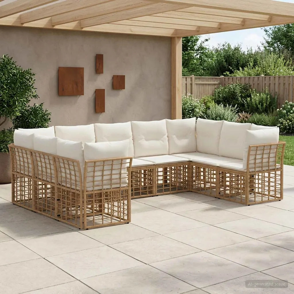 Set di divani da esterno Naturale e Bianco Crema Poliestere 3437550