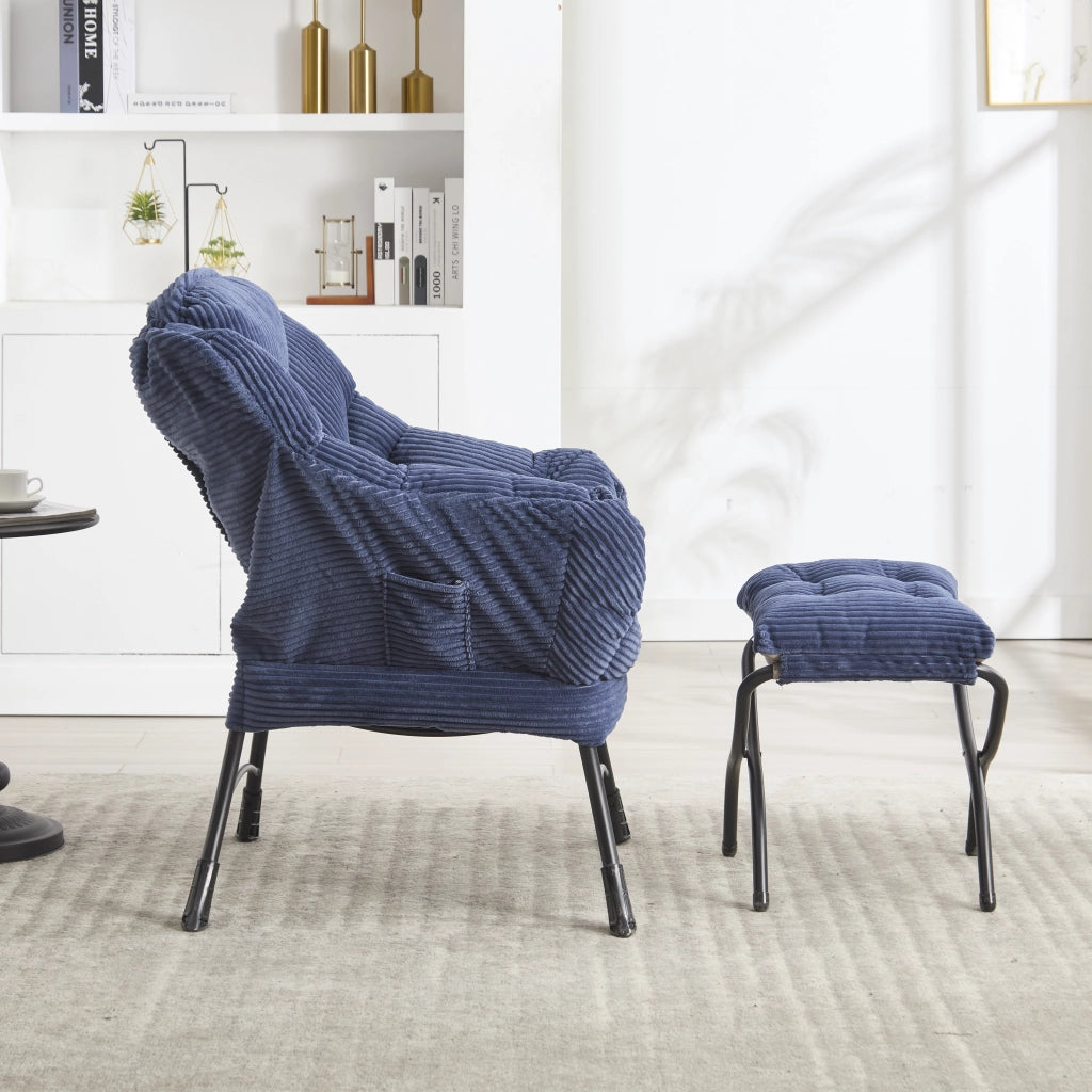Poltrona Relax con Poggiapiedi e Braccioli ¨C MINIMAL ¨C Tessuto Blu Navy