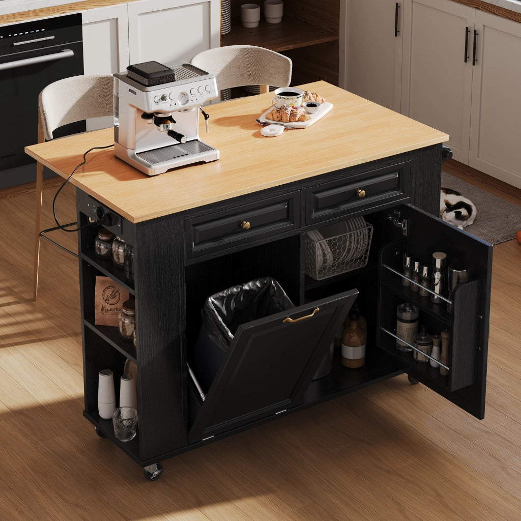 Tavolo da Pranzo Allungabile con Ruote ¨C MINIMAL ¨C Nero, con Portarifiuti e Portasalviette