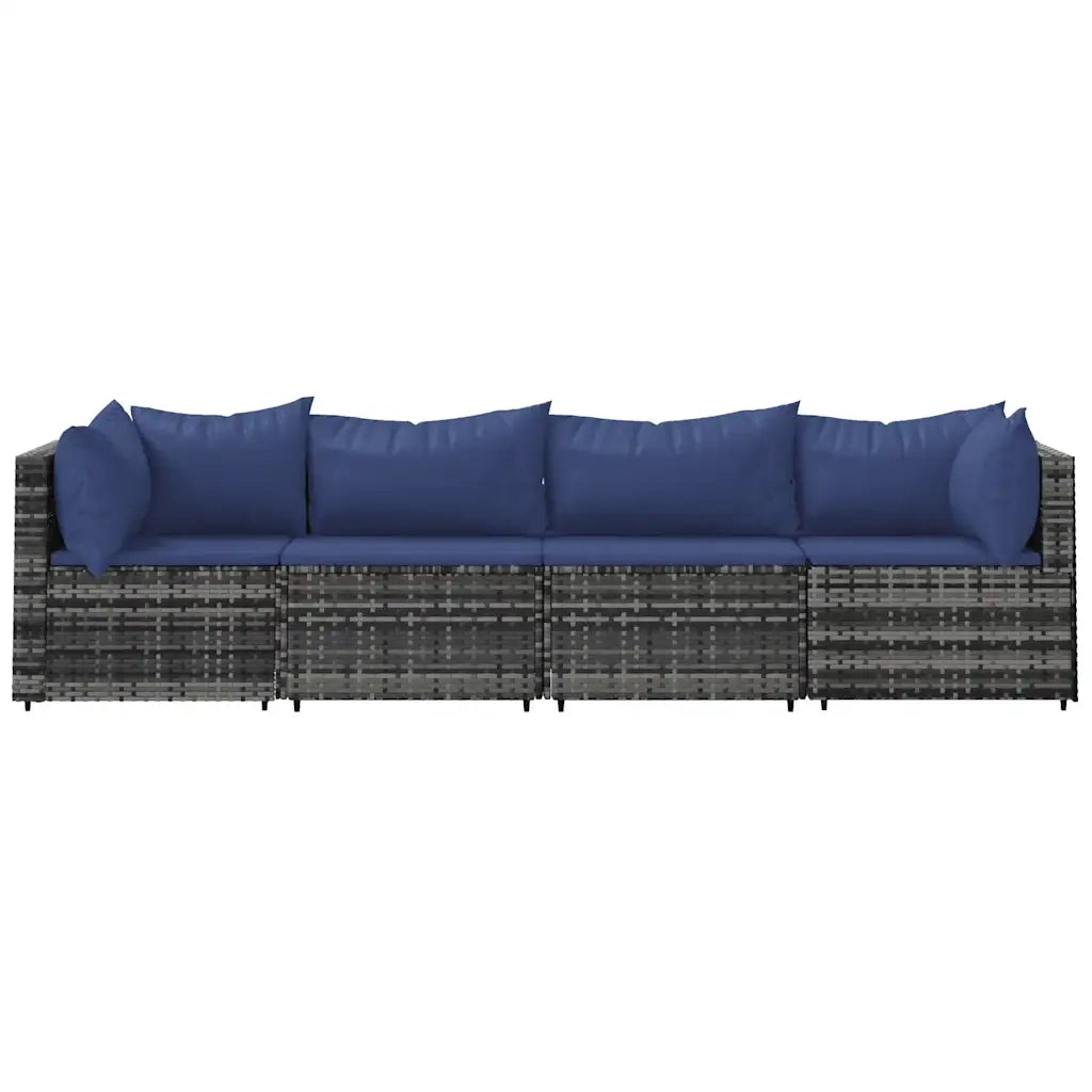 Set Divani da Giardino 4 pz con Cuscini in Polyrattan Grigio 319848