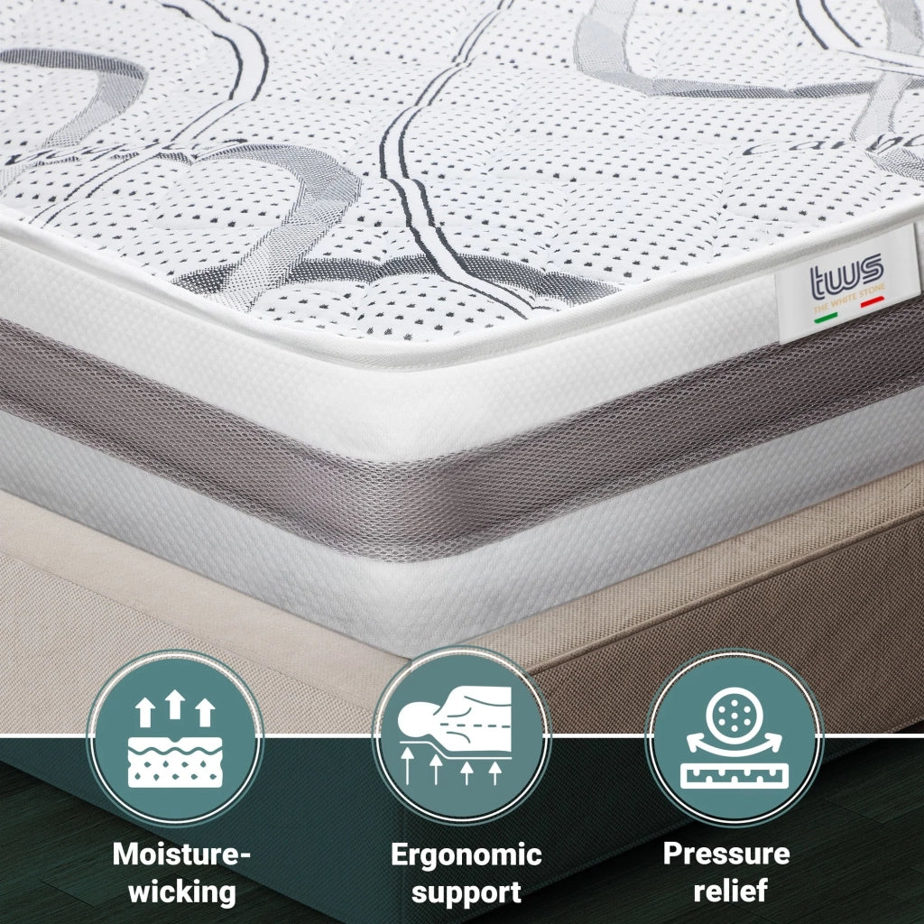 Materasso Singolo 100x205 cm a Media Rigidita' | Altezza 16 cm | Tessuto Anallergico e Traspirante | Proprieta' Ortopediche e Automodellanti | Prodotto in Italia