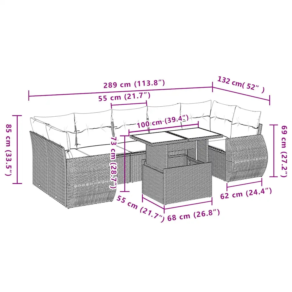 Set Divano da Giardino 8pz con Cuscini Grigio Chiaro Polyrattan 3268412