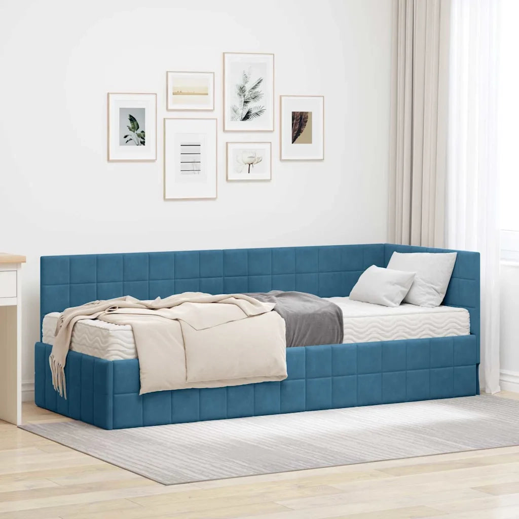Struttura Letto Angolare con Materasso 2 pcs Blu Velluto