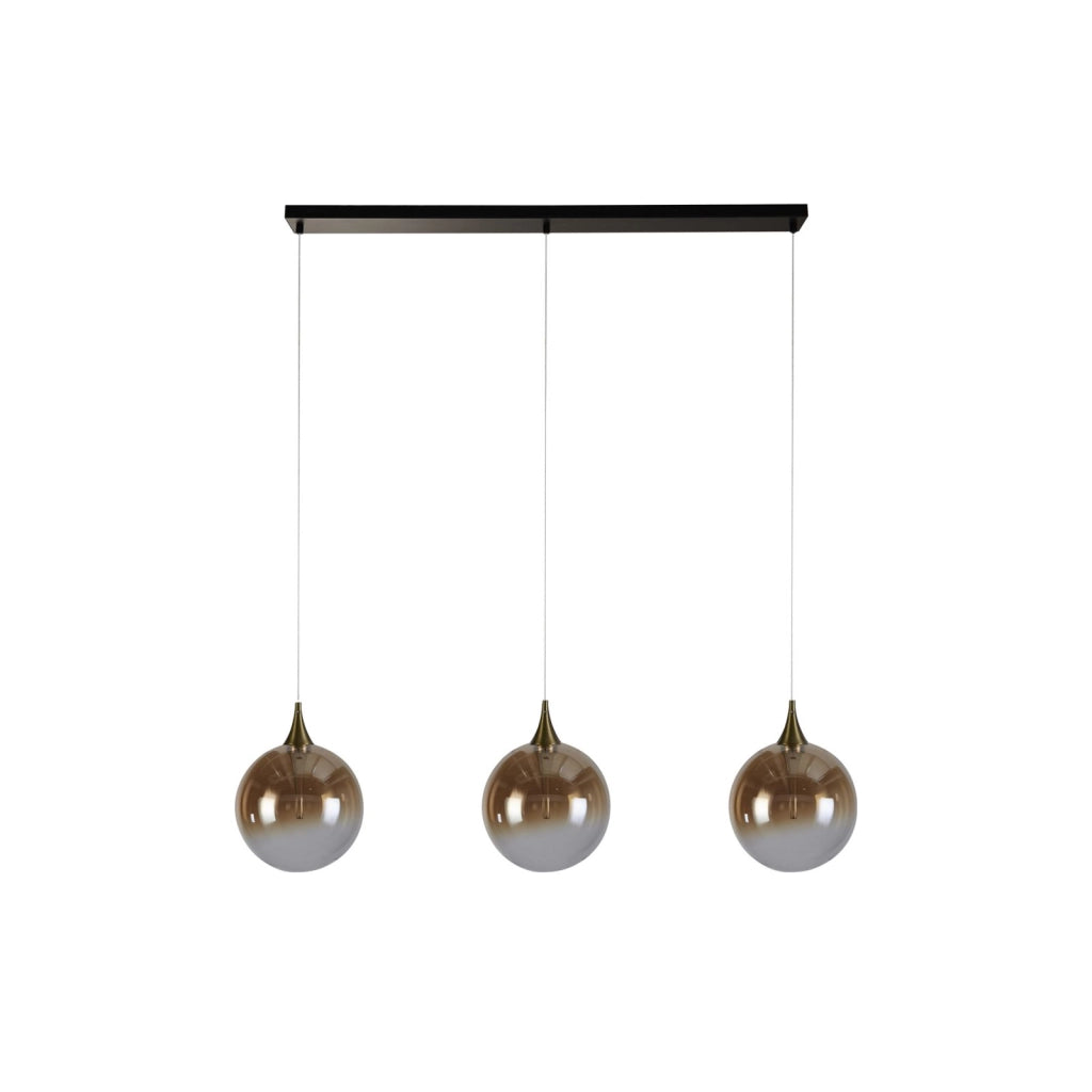 Lampada a sospensione Alchemy 3Lt LED Bar, metallo nero e vetro ambra