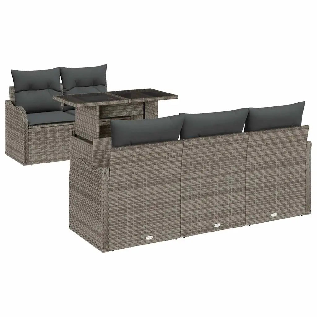Set Divano da Giardino 6 pcs Grigio Rattan in Polipropilene