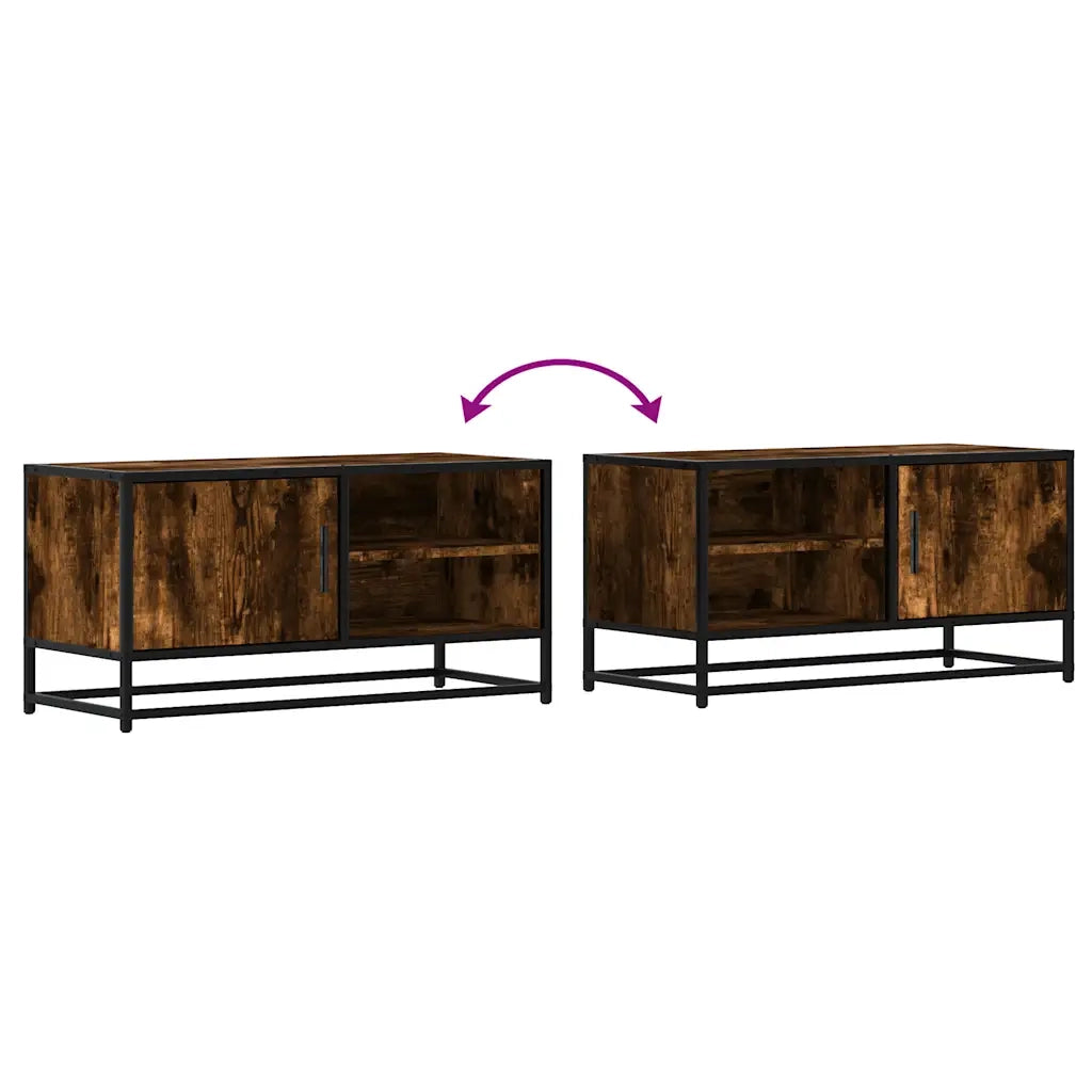Mobile TV Rovere Fumo 80x34,5x40 cm Legno Multistrato e Metallo 848821