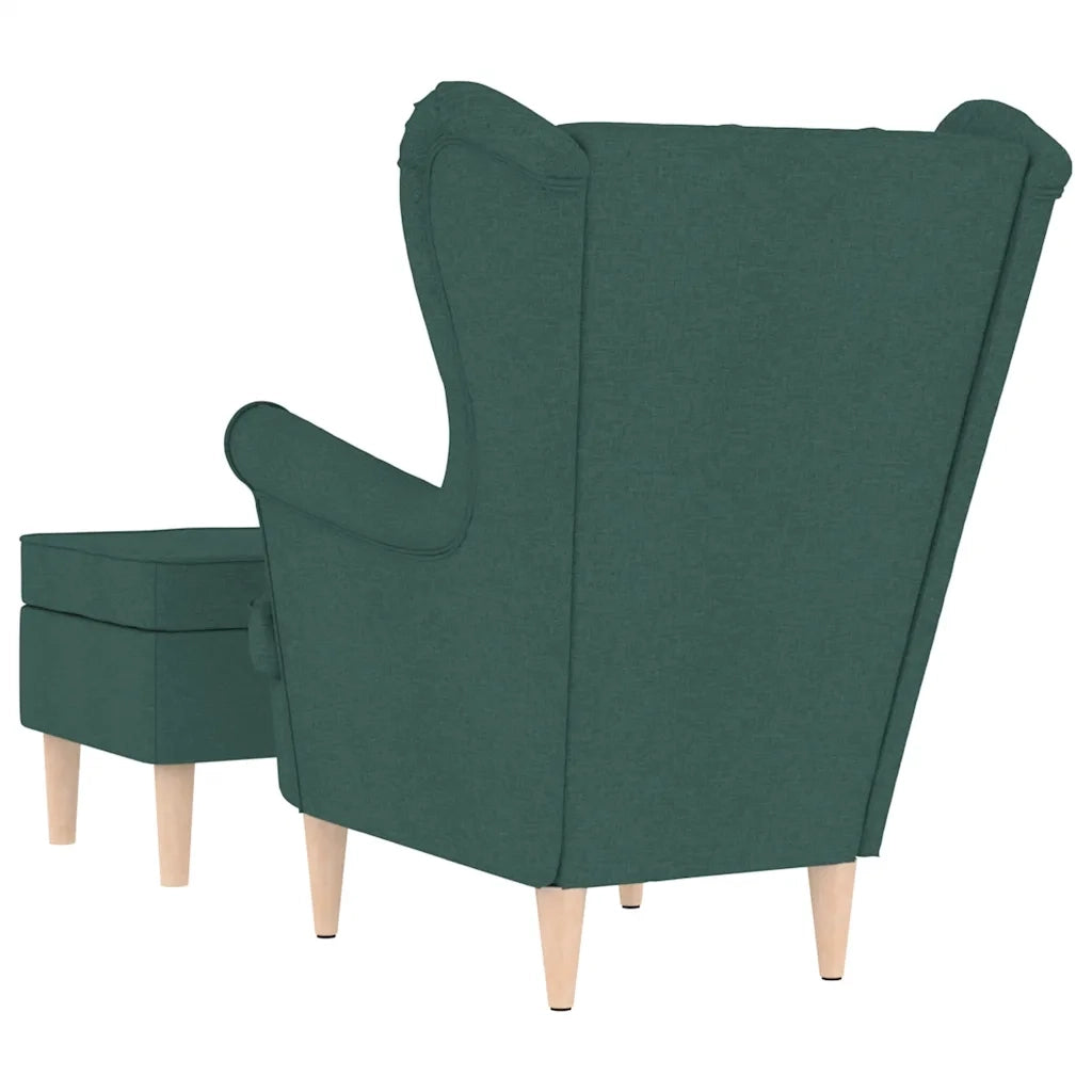 Poltrona con Poggiapiedi Verde Scuro in Tessuto
