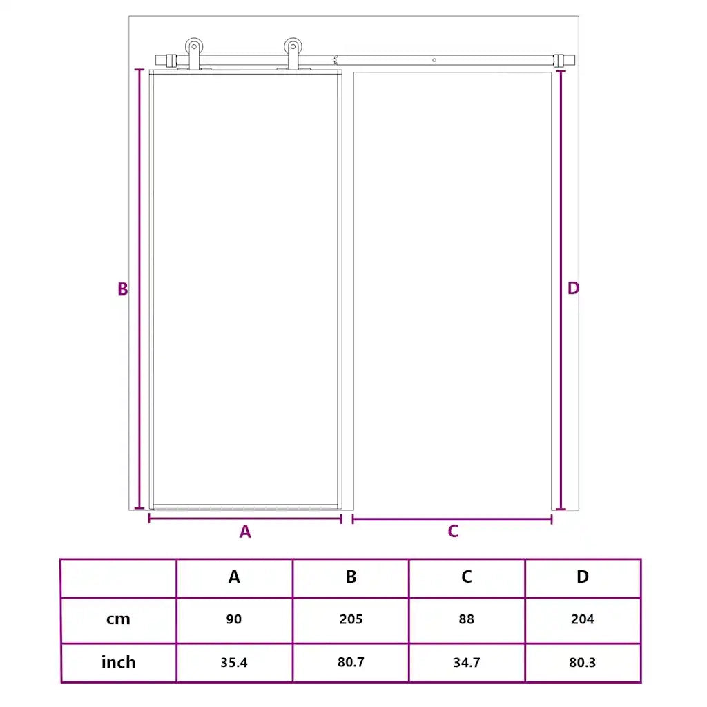 Porta Scorrevole Nera 90x205 cm in Vetro Temperato e Alluminio 155199