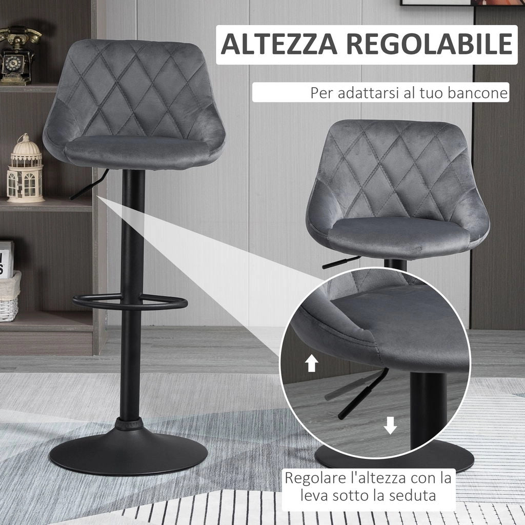SET 2 SGABELLI DA BAR CON SCHIENALE E ALTEZZA REGOLABILE INDUSTRIAL GRIGIO-NERO