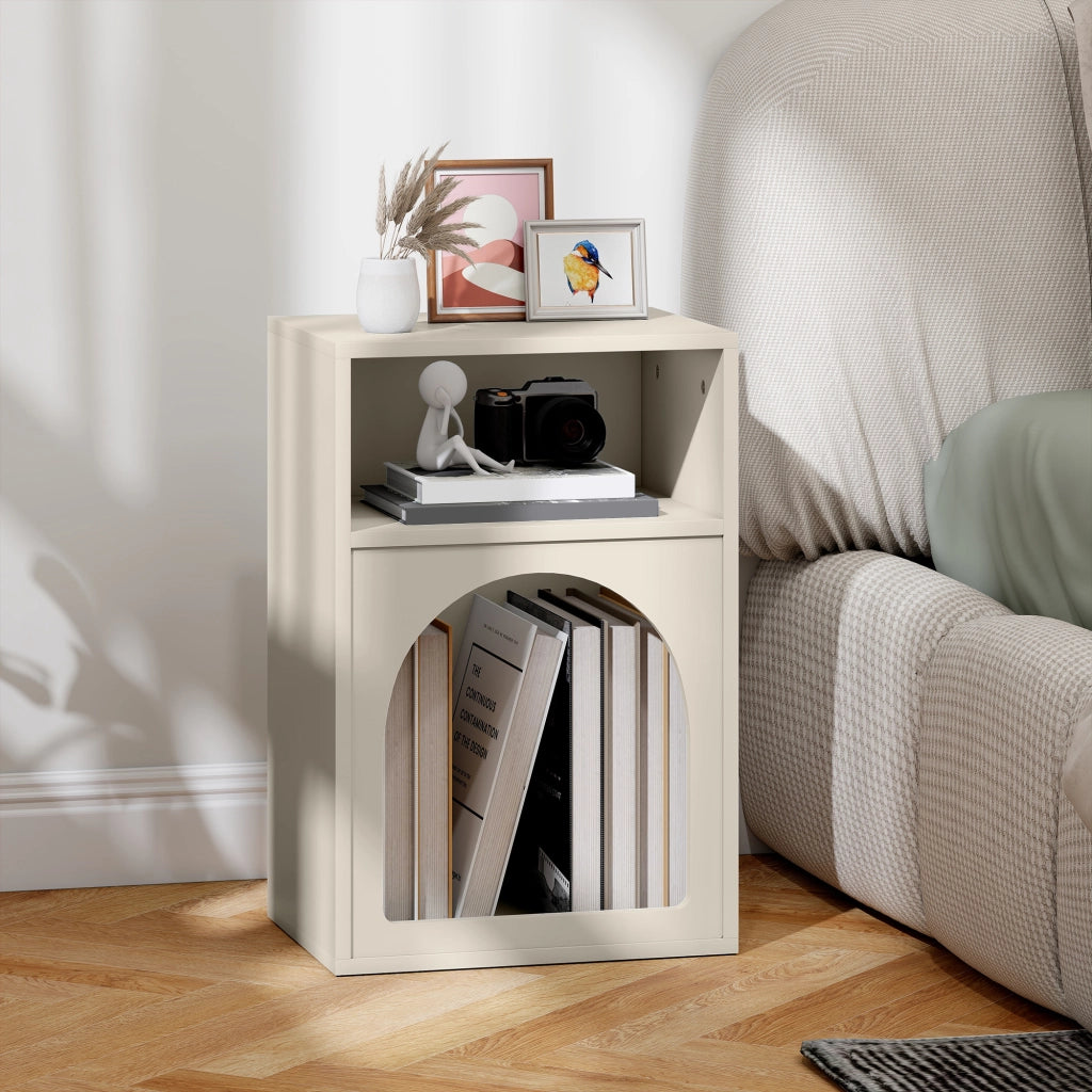 Comodino con 2 Ripiani Aperti Design Arco ¨C Minimal ¨C Crema 40x30x60 cm