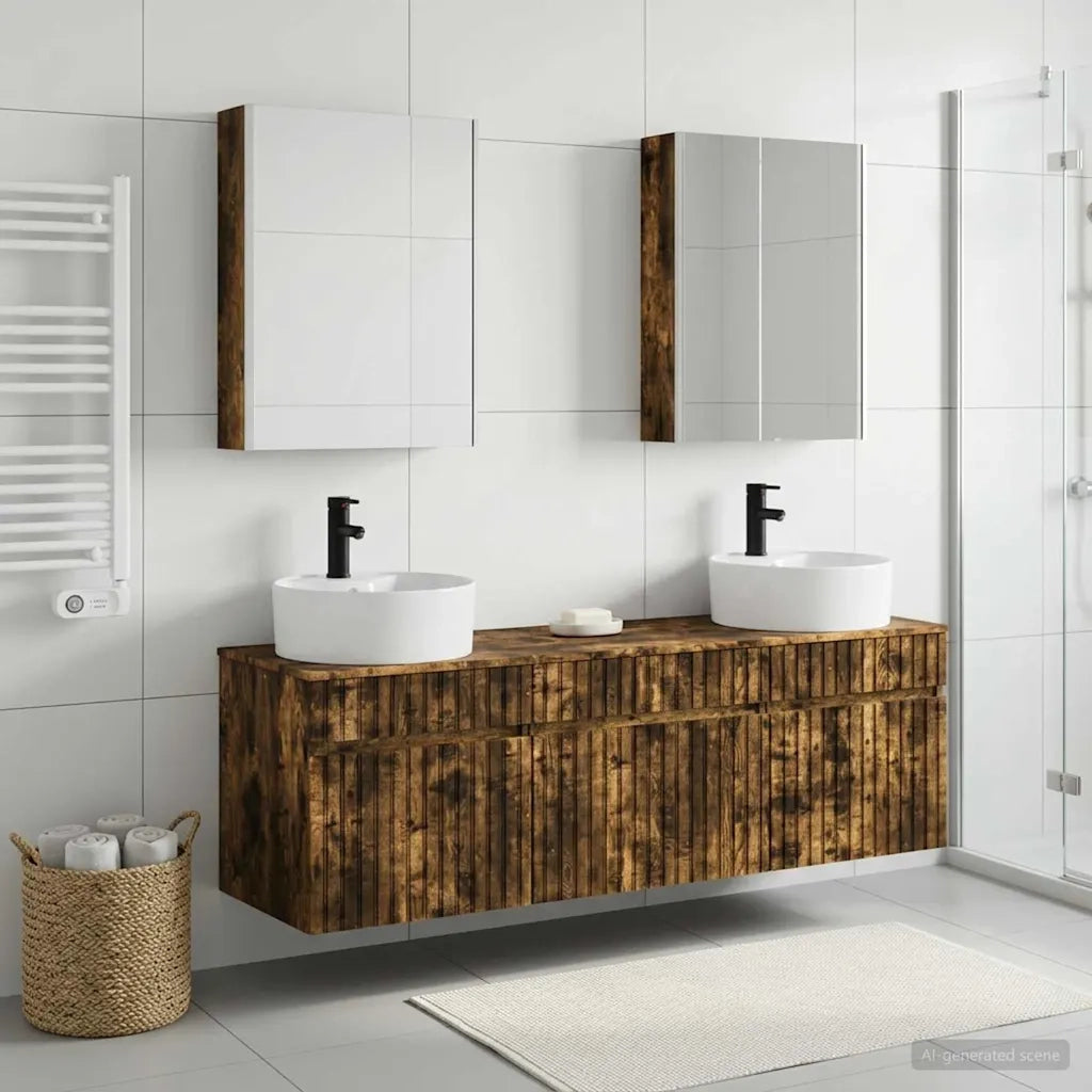 Set di Armadi da Bagno 5 pcs Rovere Fumo 53 x 15,5 x 70 cm 3406611