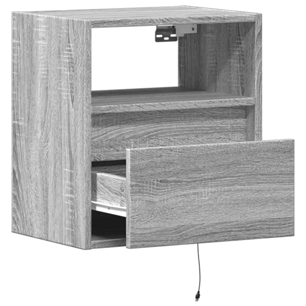 Comodino a Parete con luci LED Grigio Sonoma 3307985