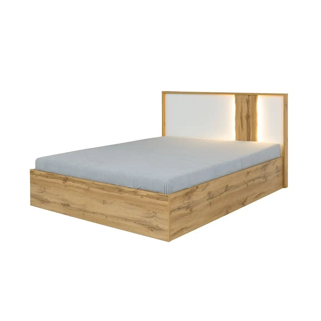 Camera WOOD color rovere e bianco con letto 180x200 LED, comò, comodini e armadio