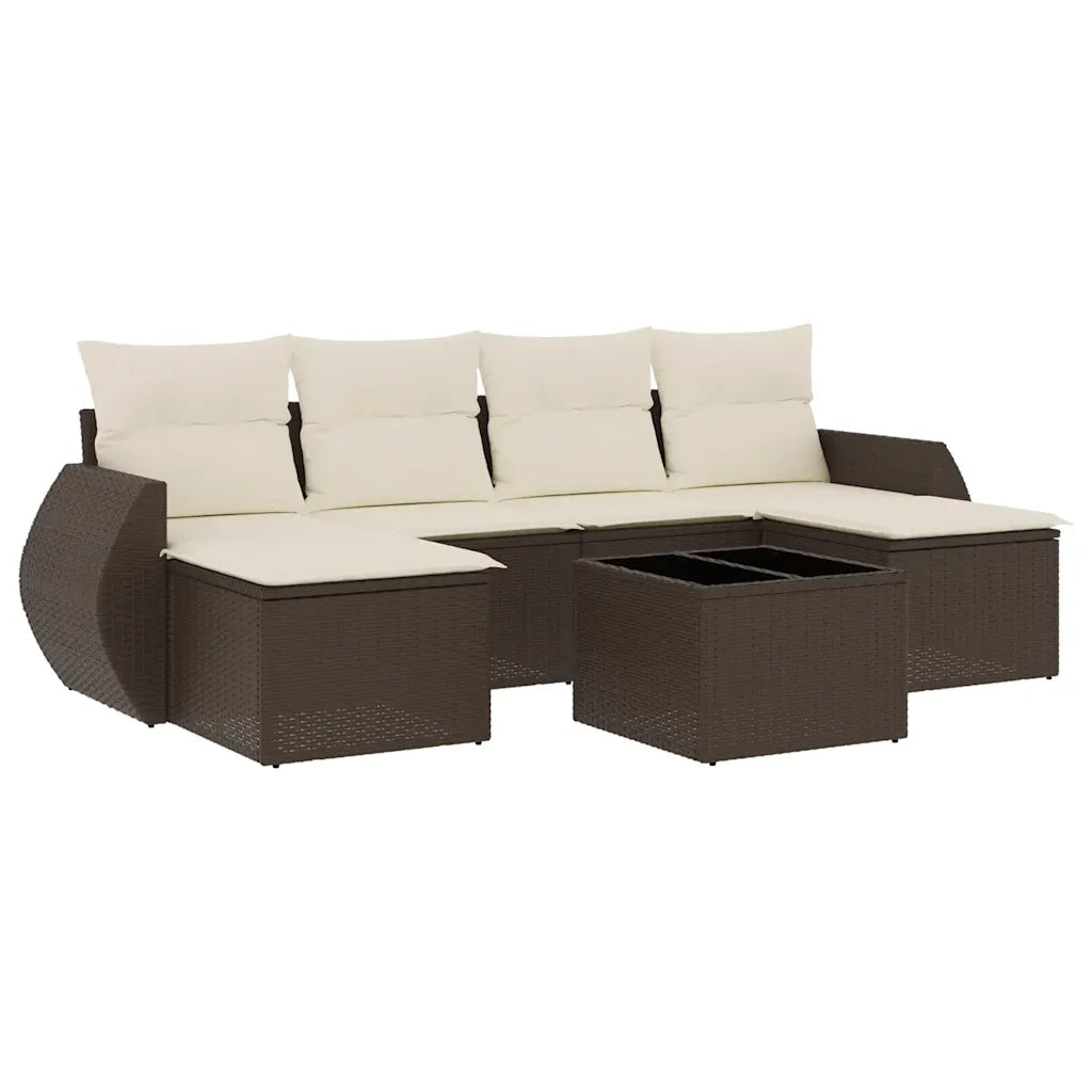 Set Divani da Giardino 7 pz con Cuscini Marrone in Polyrattan 3252870