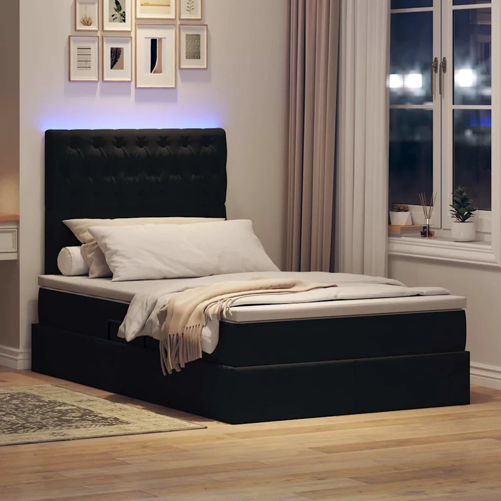 Letto con contenitore e LED con led Nero 120 x 200 cm Velluto