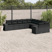 Set Divani da Giardino 10pz con Cuscini in Polyrattan Nero 3223104