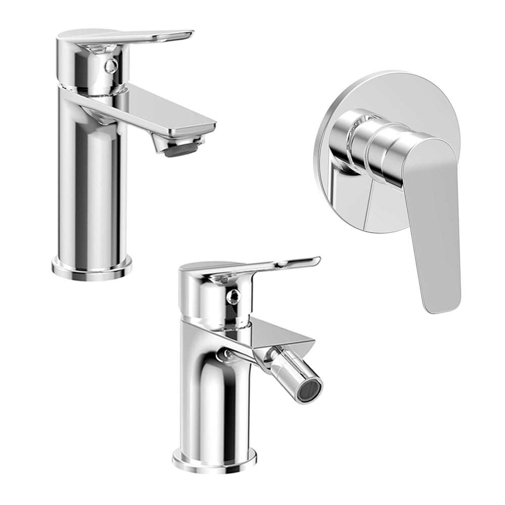 Set miscelatori lavabo, bidet e doccia in ottone cromato lucido Aurora