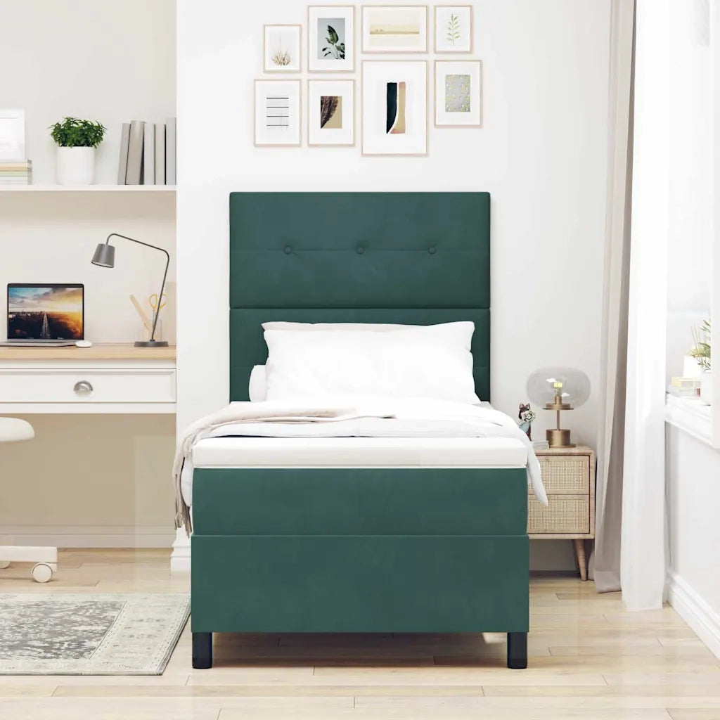 Letto a Sorgente LED Verde Scuro 90 x 190 cm Tessuto