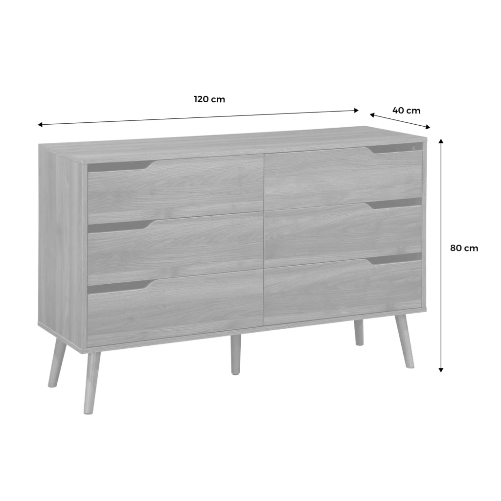 Cassettiera effetto legno, 6 cassetti, noce