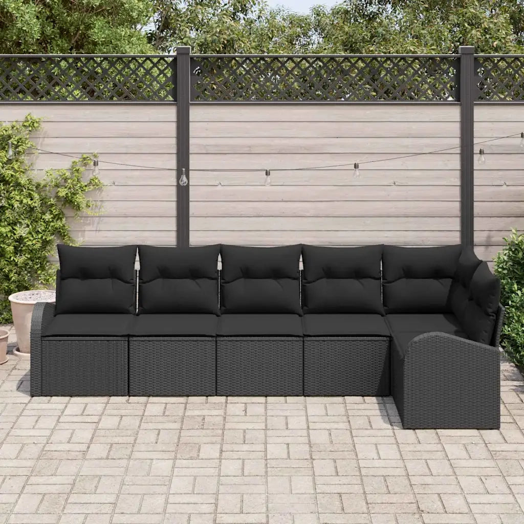Set Divano da Giardino con cuscino 6 pcs Nero polyrattan