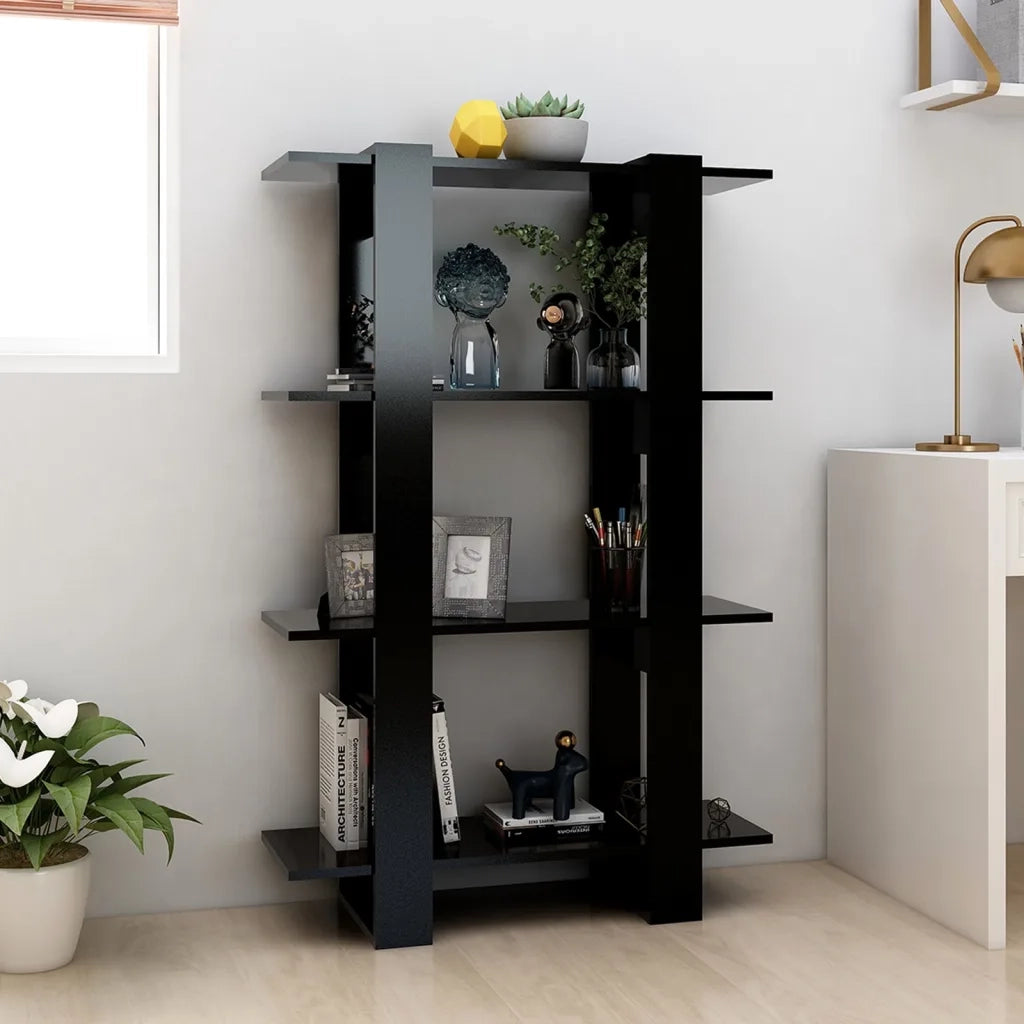 Libreria Divisorio-Scaffale per Libri-Mobile di Stoccaggio Nero 80x30x123,5 cm