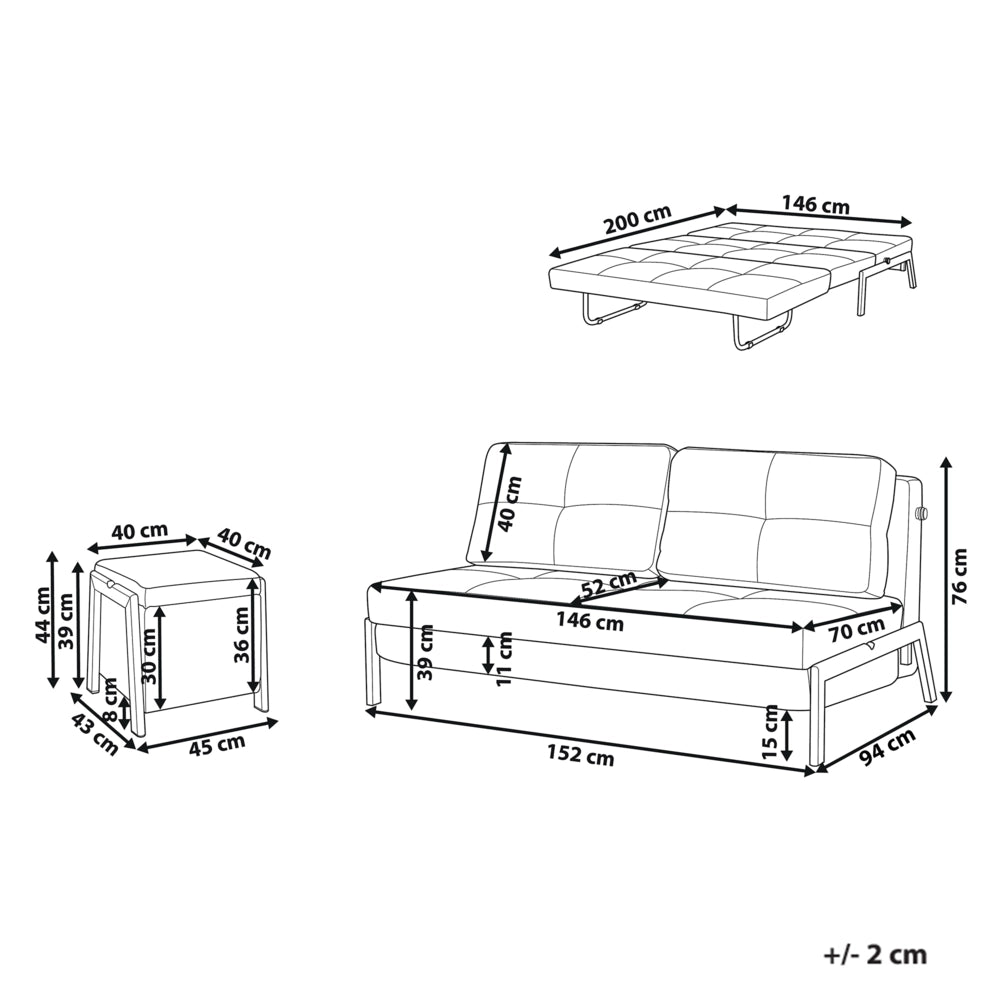 Set divano e pouf Bouclé bianco imbottito Gambe in ferro Funzione letto Contenitore aggiuntivo Stile moderno
