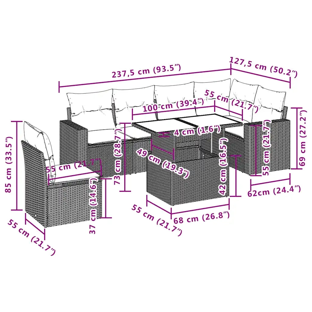 Set Divani da Giardino con Cuscini 7pz Nero Polyrattan 3267306