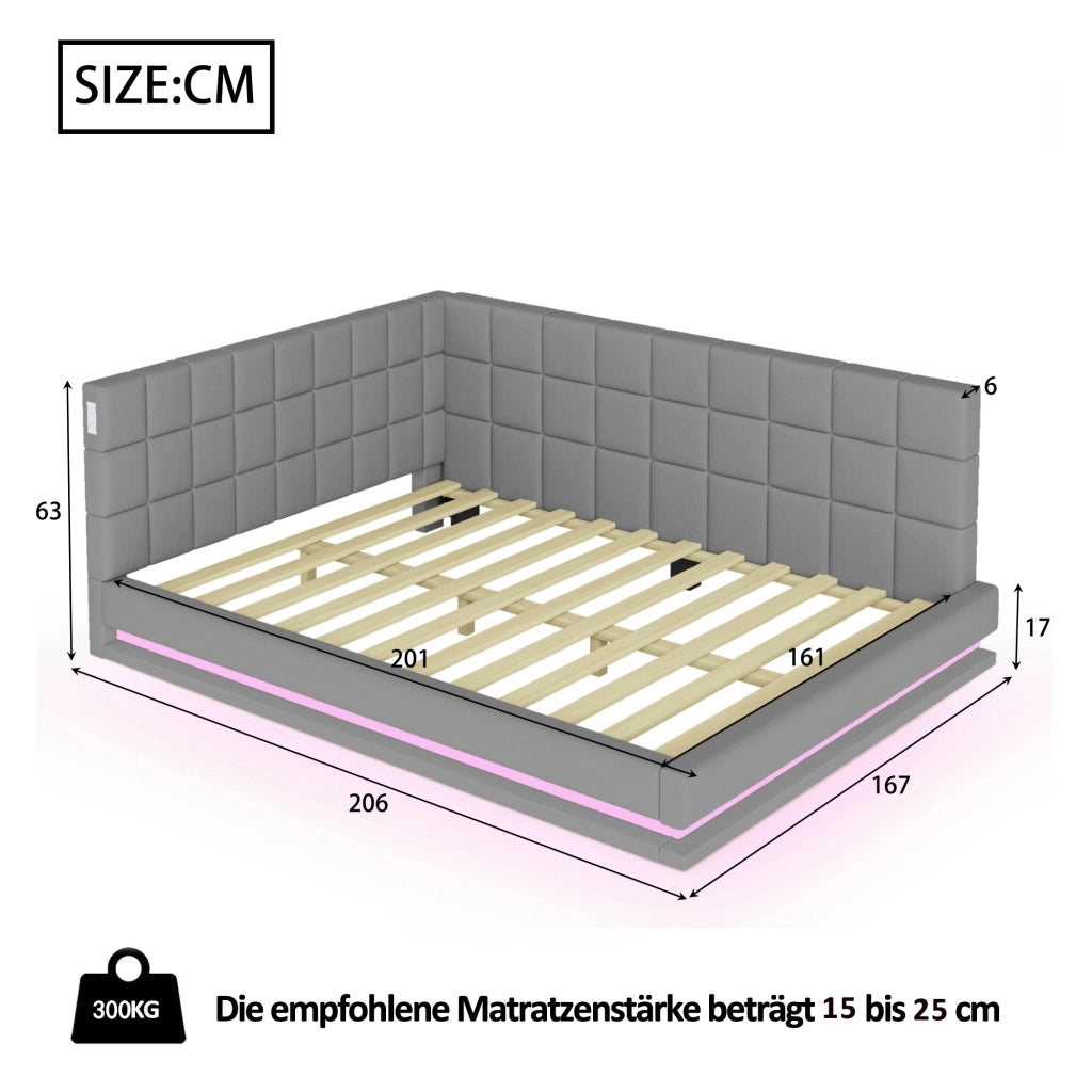 LETTO Imbottito Convertibile 160x200 cm Grigio in lino con LED e USB