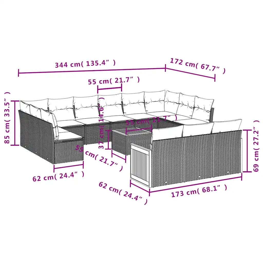 Set Divani da Giardino 16 pz con Cuscini Grigio in Polyrattan 3228147