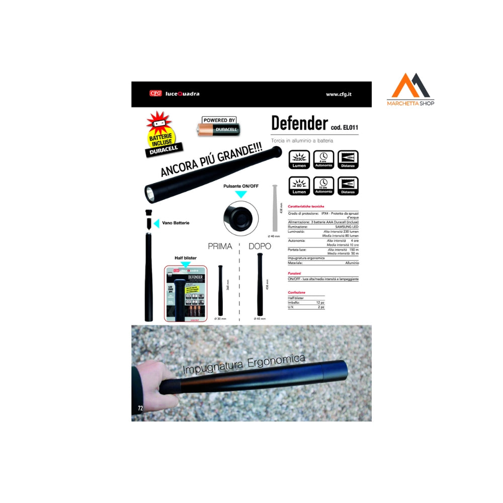 DEFENDER - TORCIA LED IN ALLUMINIO 230 LUMEN IP65