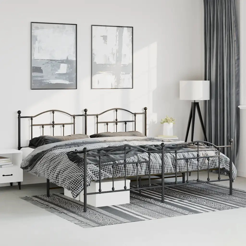 Letto matrimoniale | Letto per adulti | Giroletto con Testiera e Pediera Metallo Nero 193x203 cm