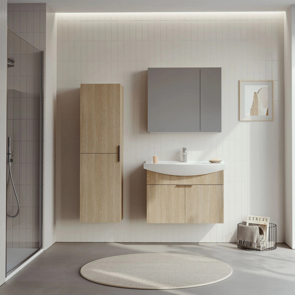 Set mobile lavabo con specchio (2 pezzi) "Purus 80" - 80 x 50 x 58 cm - Rovere