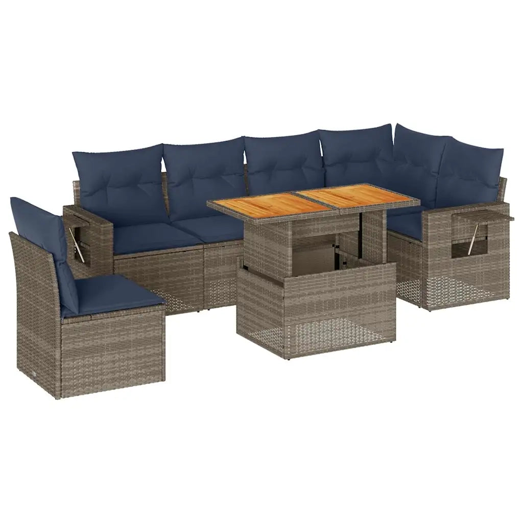 Set Divani da Giardino 7 pz con Cuscini Grigio in Polyrattan 3327162