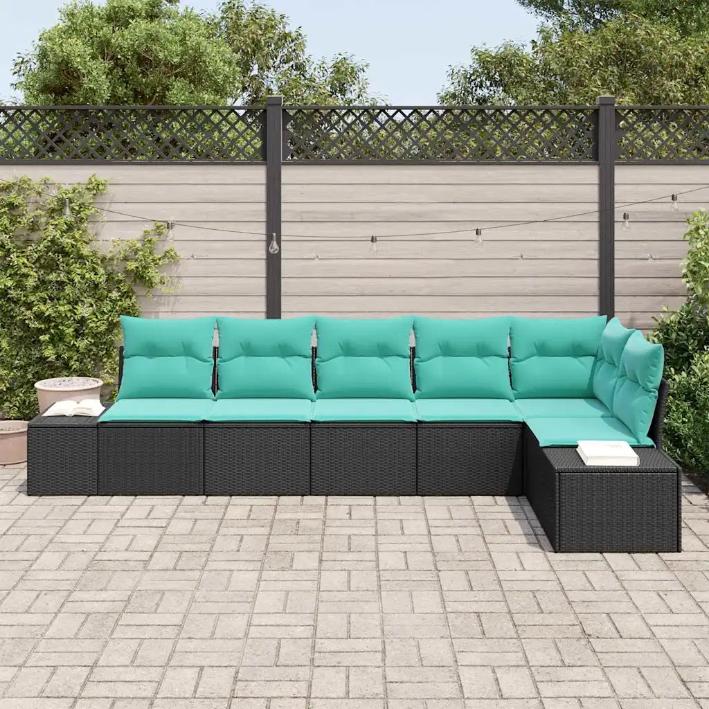 Set Divano da Giardino 6 pz Nero e Turchese polyrattan 3355755